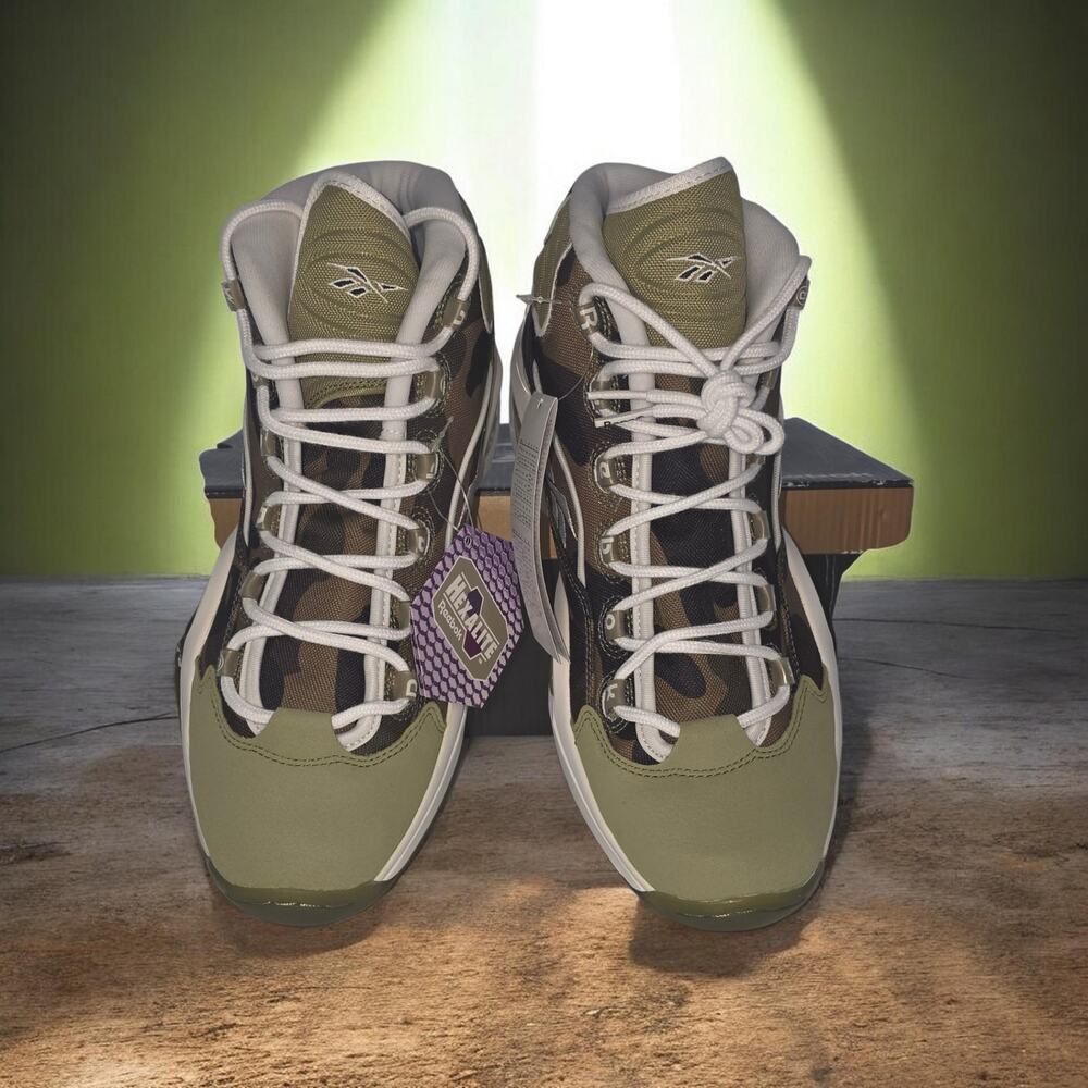 NWT - Reebok x Bape x Mita Question Mid 1st Camo Green White BD4232 Mens Size 11